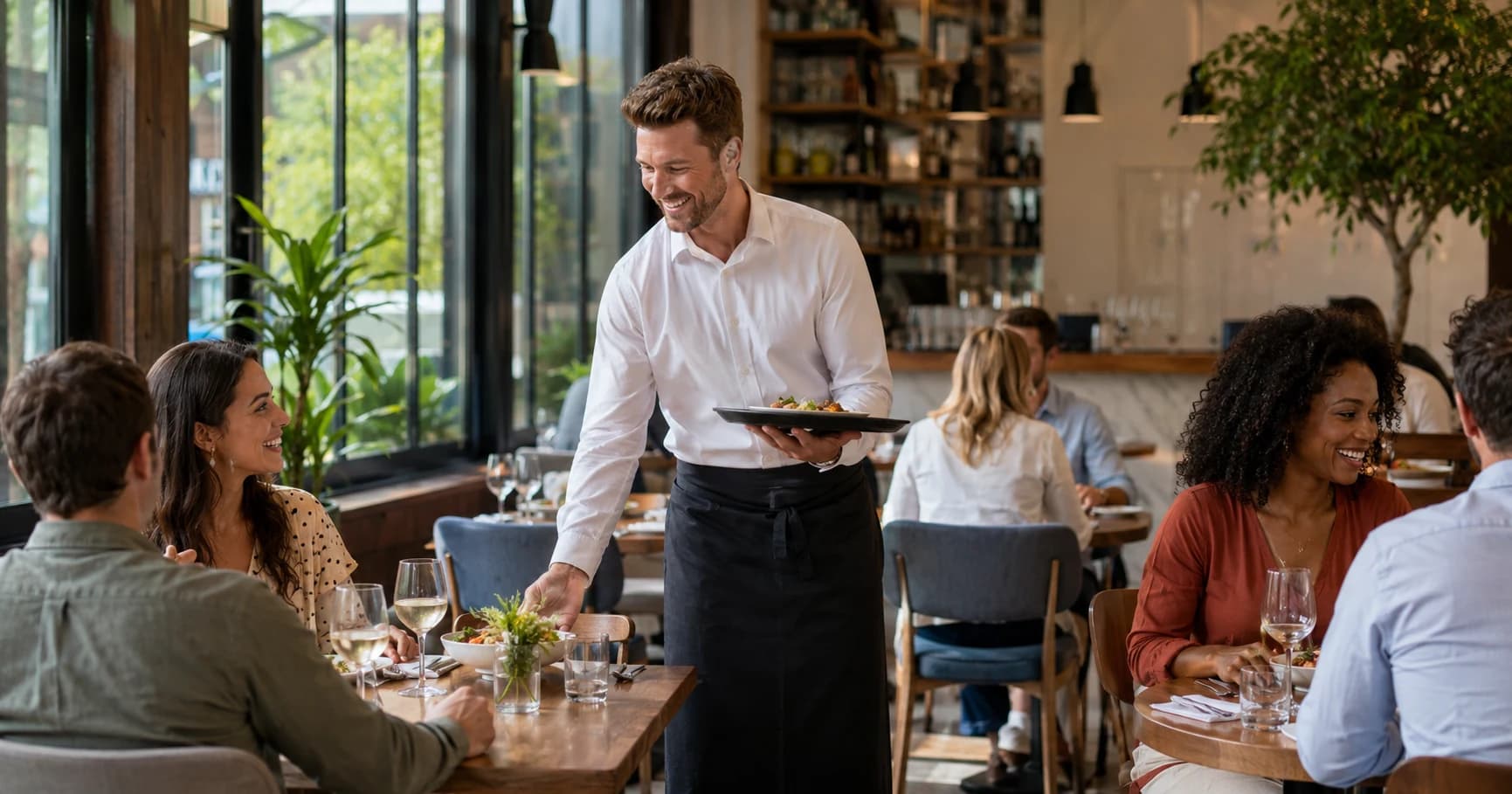 Waiter managing multiple tables thanks to QR code ordering