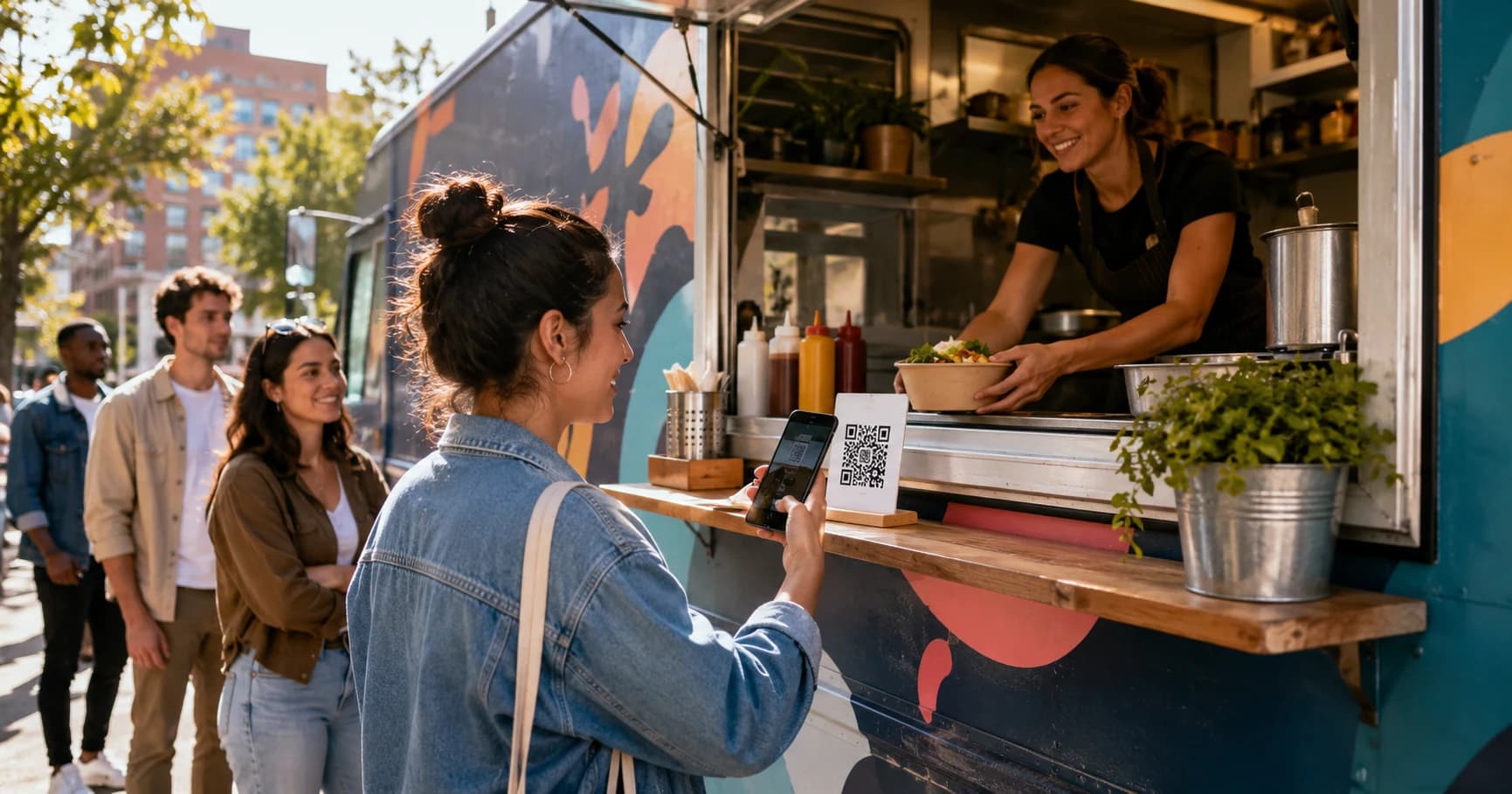 Client commandant à un food truck via QR code, sans file d'attente