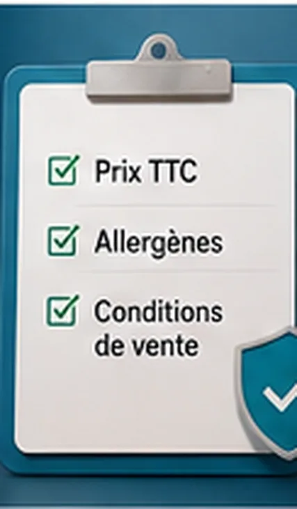 Prix TTC, allergènes et conditions sur un menu QR code